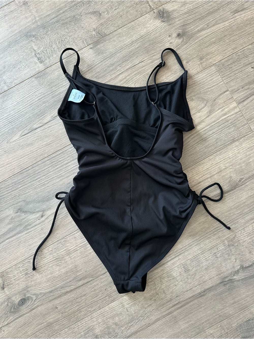 Small shade & shore black ribbed one piece side tie swimsuit bathing suit - Picture 9 of 11